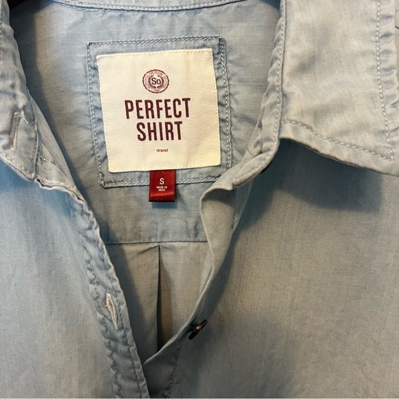 SO Perfect shirt lightweight denim like shirt button front pocket  button cuff - Picture 8 of 9